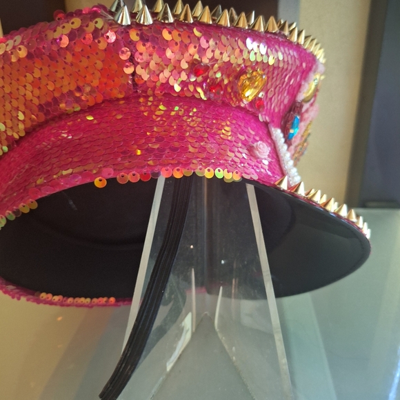 Mom birthday hat or mother's day hat pink and white pearls grand entrance hat. - Picture 5 of 6